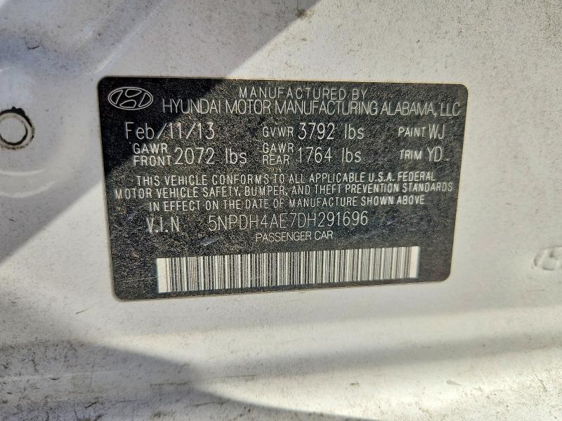 2013 Hyundai Elantra მანქანა იყიდება აუქციონზე, vin: 5NPDH4AE7DH291696, აუქციონის ნომერი: 64652586
