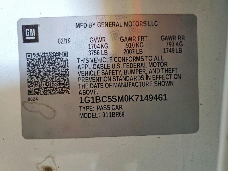 Продажа на аукционе авто 2019 Chevrolet Cruze, vin: 1G1BC5SM0K7149461, номер лота: 64673736