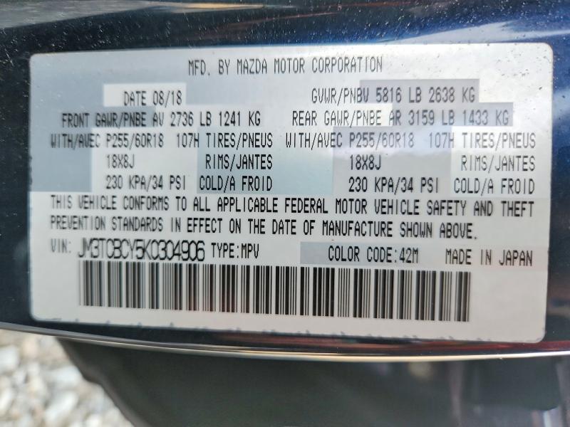 66628586 :رقم المزاد ، JM3TCBCY5K0304906 vin ، 2019 Mazda Cx-9 مزاد بيع