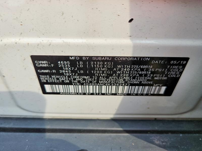 Продажа на аукционе авто 2019 Subaru Outback, vin: 4S4BSANC6K3362472, номер лота: 62396096