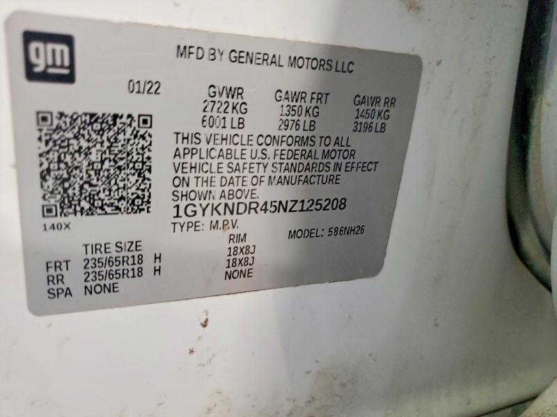 66016106 :رقم المزاد ، 1GYKNDR45NZ125208 vin ، 2022 Cadillac Xt5 مزاد بيع