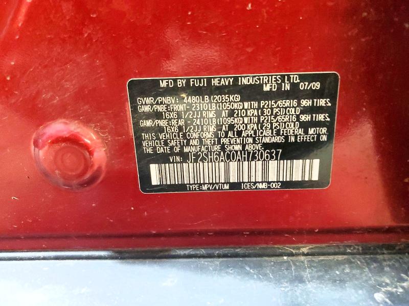 Продажа на аукционе авто 2010 Subaru Forester, vin: JF2SH6AC0AH730637, номер лота: 66745176