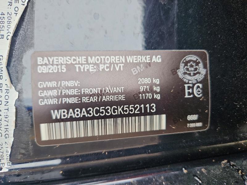 2016 Bmw 320 მანქანა იყიდება აუქციონზე, vin: WBA8A3C53GK552113, აუქციონის ნომერი: 64402756