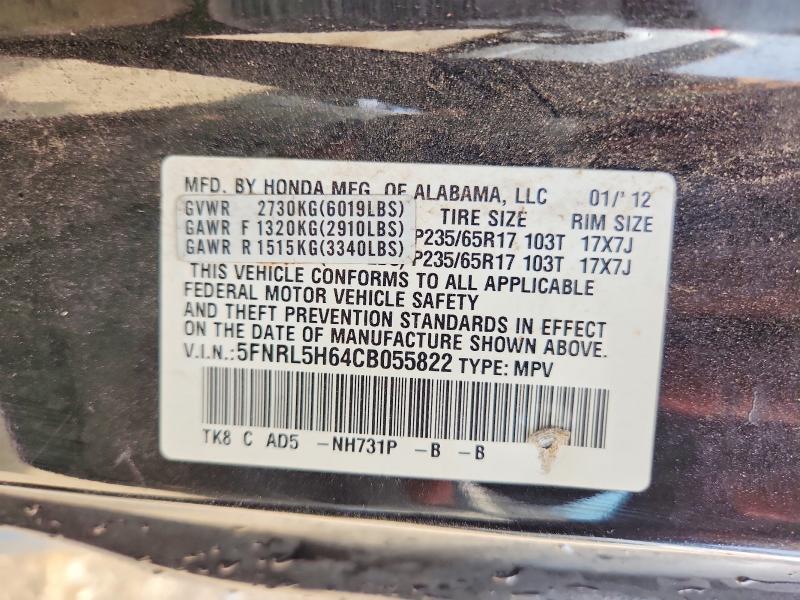 Продаж на аукціоні авто 2012 Honda Odyssey, vin: 5FNRL5H64CB055822, номер лоту: 63253166