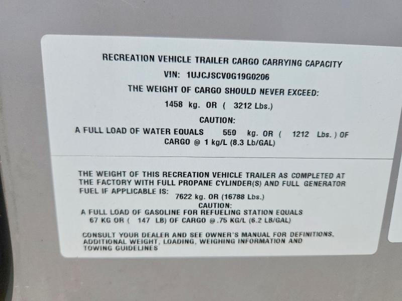 63818986 :رقم المزاد ، 1UJCJSCV0G19G0206 vin ، 2016 Jayco Seismic مزاد بيع