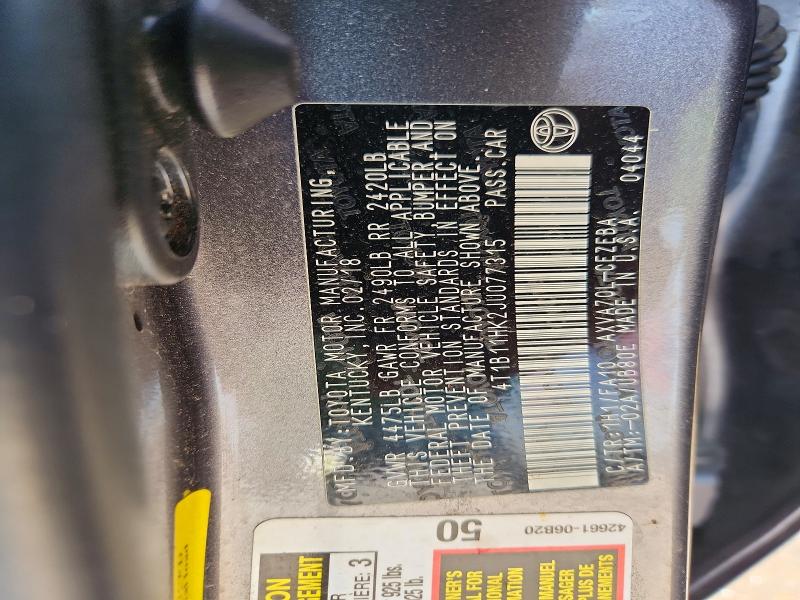Продаж на аукціоні авто 2018 Toyota Camry, vin: 4T1B11HK2JU077315, номер лоту: 64294246