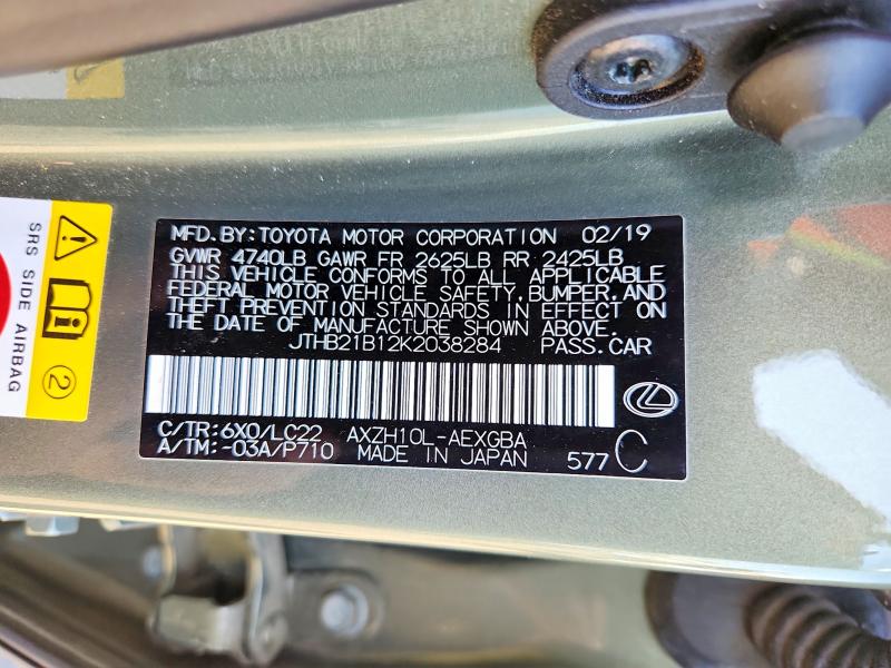 63398606 :رقم المزاد ، JTHB21B12K2038284 vin ، 2019 Lexus Es مزاد بيع