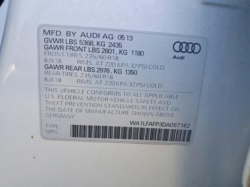 66091536 :رقم المزاد ، WA1LFAFP3DA097162 vin ، 2013 Audi Q5 مزاد بيع
