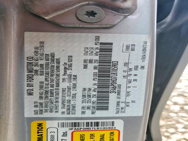 Продажа на аукционе авто 2020 Ford Fusion, vin: 3FA6P0HD7LR105903, номер лота: 66414996