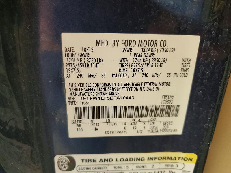66910816 :رقم المزاد ، 1FTFW1EF5EFA10443 vin ، 2014 Ford F150 مزاد بيع
