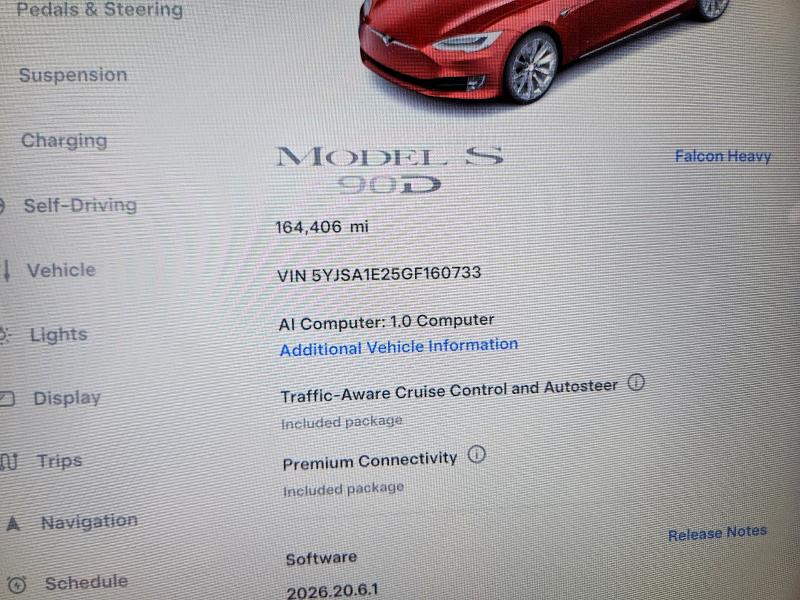 64022836 :رقم المزاد ، 5YJSA1E25GF160733 vin ، 2016 Tesla Model S مزاد بيع