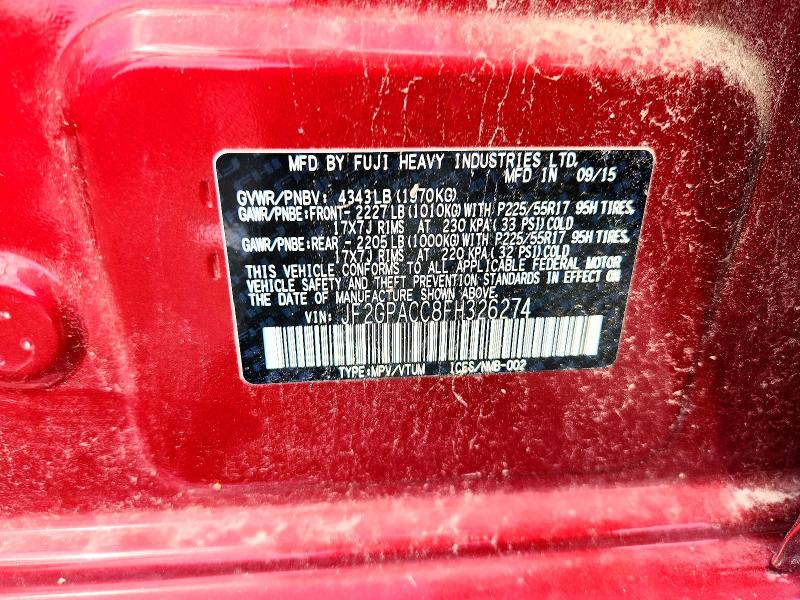 Aukcja sprzedaży 2015 Subaru Xv Crosstrek, vin: JF2GPACC8FH326274, numer aukcji: 66353786