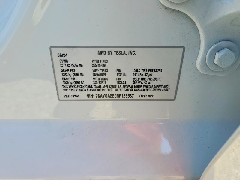 Продаж на аукціоні авто 2024 Tesla Model Y, vin: 7SAYGAEE9RF125587, номер лоту: 63539916