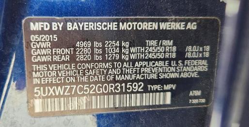 64405566 :رقم المزاد ، 5UXWZ7C52G0R31592 vin ، 2016 Bmw X3 مزاد بيع