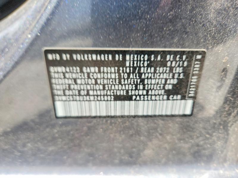 2019 Volkswagen Jetta მანქანა იყიდება აუქციონზე, vin: 3VWC57BU3KM245802, აუქციონის ნომერი: 62905546