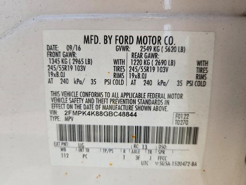 Продаж на аукціоні авто 2016 Ford Edge, vin: 2FMPK4K88GBC48844, номер лоту: 64368246