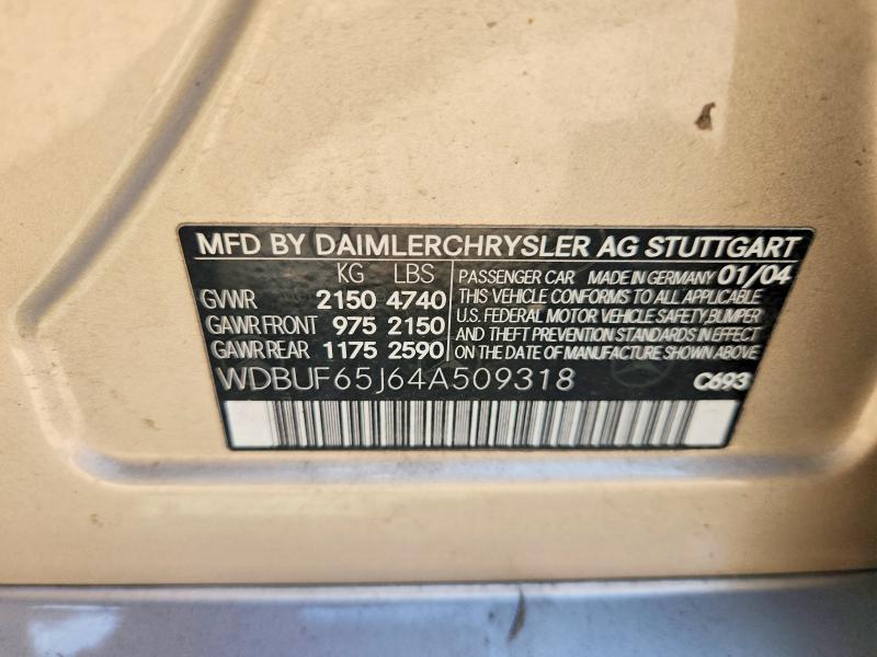 65826166 :رقم المزاد ، WDBUF65J64A509318 vin ، 2004 Mercedes-benz E مزاد بيع