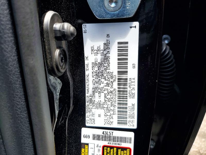 62726236 :رقم المزاد ، 5TFFY5F16CX122129 vin ، 2012 Toyota Tundra مزاد بيع