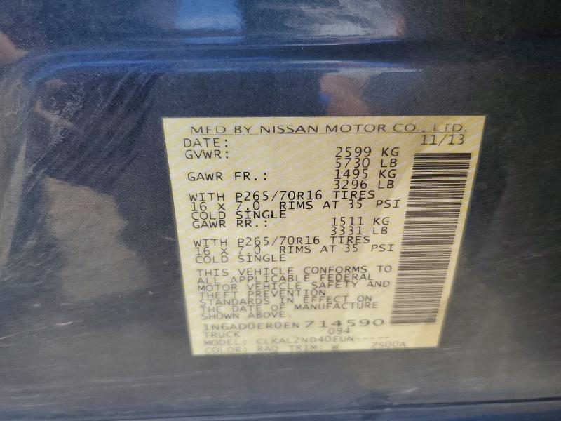 64182296 :رقم المزاد ، 1N6AD0ER0EN714590 vin ، 2014 Nissan Frontier مزاد بيع