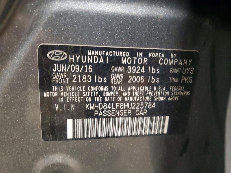 63599846 :رقم المزاد ، KMHD84LF8HU225784 vin ، 2017 Hyundai Elantra مزاد بيع