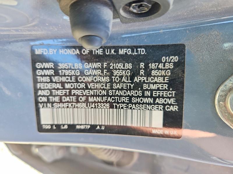 Aukcja sprzedaży 2020 Honda Civic, vin: SHHFK7H68LU413326, numer aukcji: 63523646