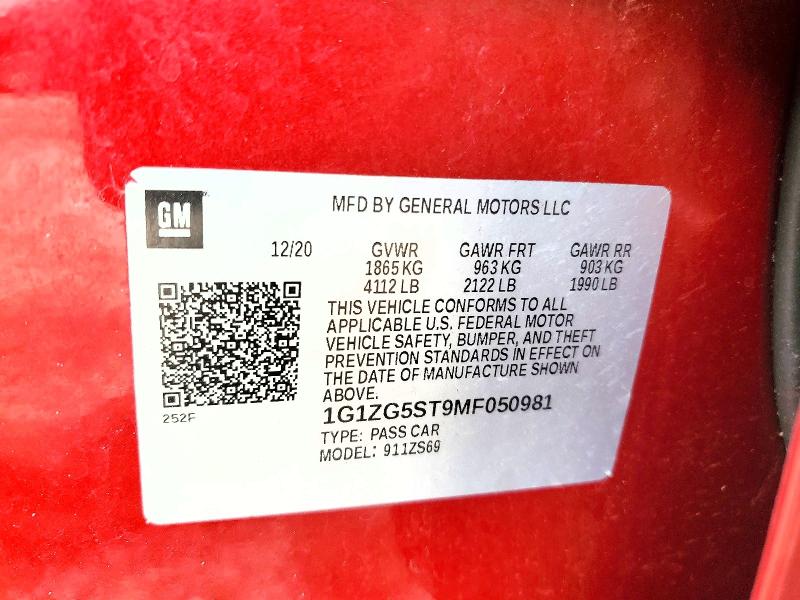 2021 Chevrolet Malibu მანქანა იყიდება აუქციონზე, vin: 1G1ZG5ST9MF050981, აუქციონის ნომერი: 67135236
