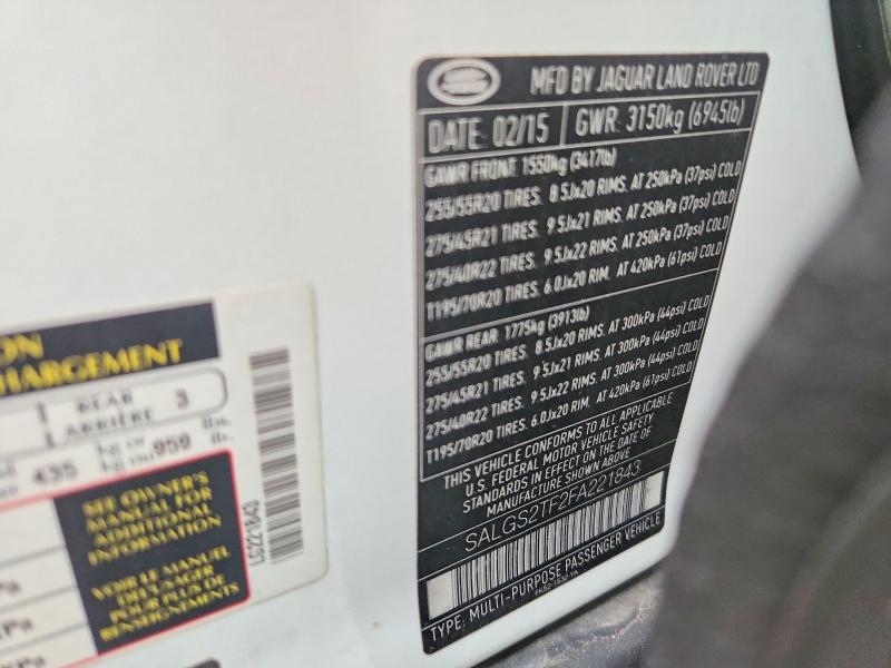 Продаж на аукціоні авто 2015 Land Rover Range Rover, vin: SALGS2TF2FA221843, номер лоту: 65027896