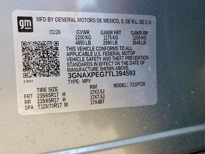 65306356 :رقم المزاد ، 3GNAXPEG7TL394593 vin ، 2026 Chevrolet Equinox مزاد بيع