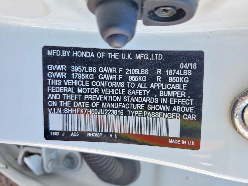 Aukcja sprzedaży 2018 Honda Civic, vin: SHHFK7H50JU223816, numer aukcji: 66782706