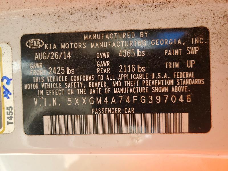 Auction sale of the 2015 Kia Optima, vin: 5XXGM4A74FG397046, lot number: 64934566