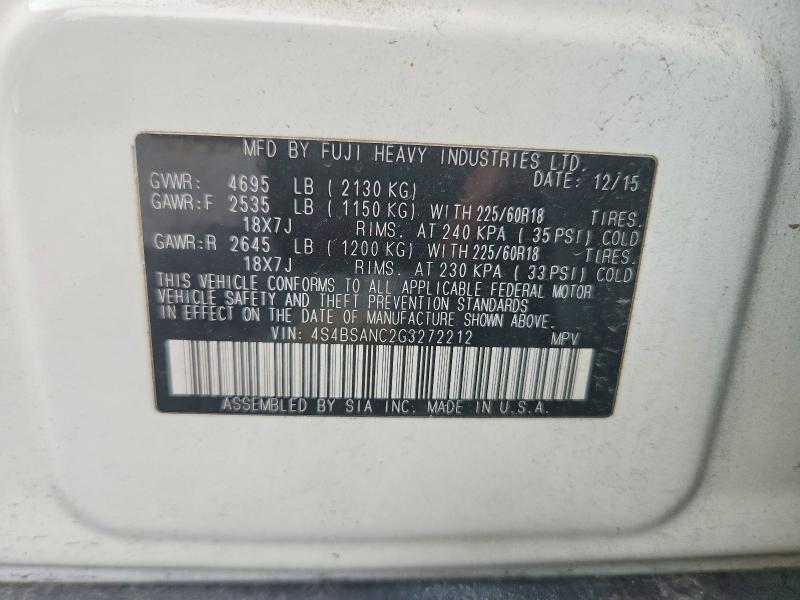 Продаж на аукціоні авто 2016 Subaru Outback, vin: 4S4BSANC2G3272212, номер лоту: 66264736