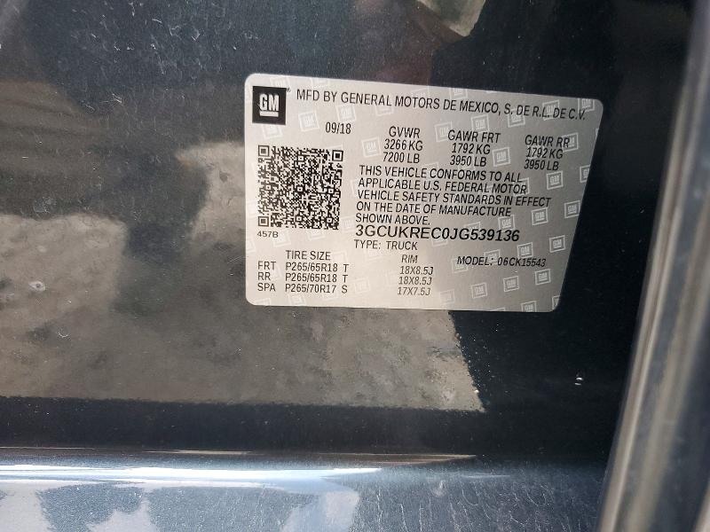 Aukcja sprzedaży 2018 Chevrolet Silverado, vin: 3GCUKREC0JG539136, numer aukcji: 63736956