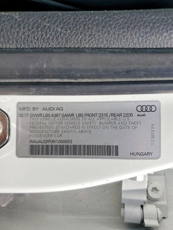 Aukcja sprzedaży 2017 Audi A3, vin: WAUAUGFF0H1066693, numer aukcji: 65033746