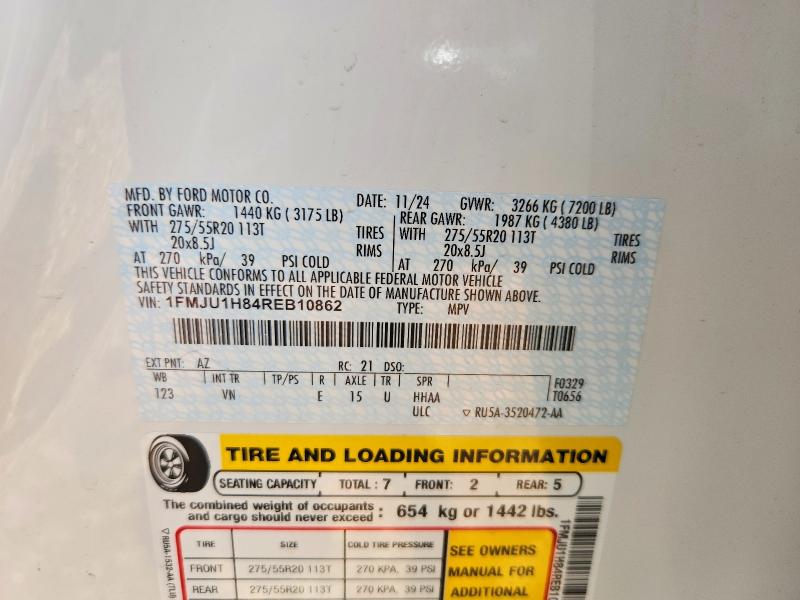 2024 Ford Expedition მანქანა იყიდება აუქციონზე, vin: 1FMJU1H84REB10862, აუქციონის ნომერი: 63604786
