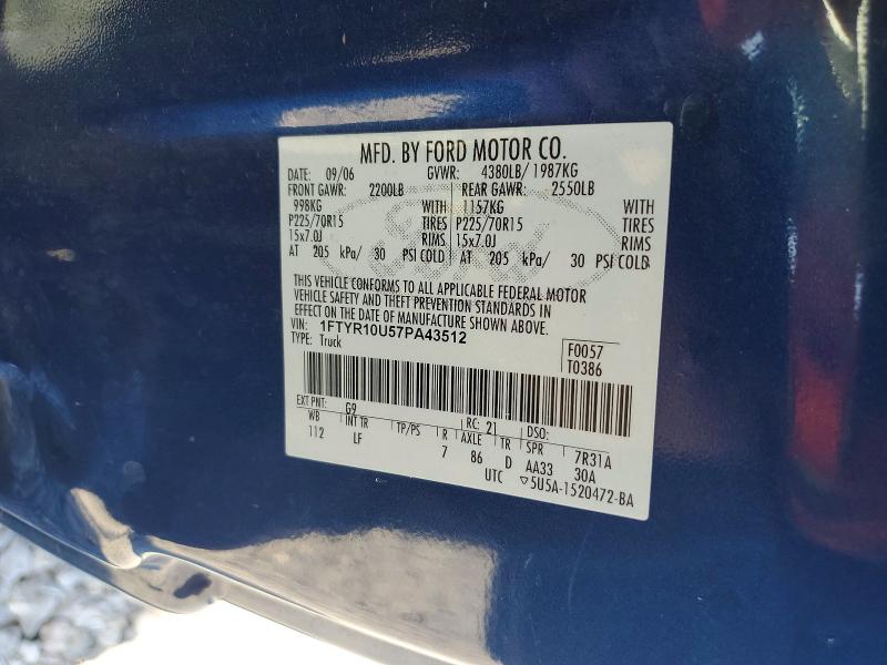 2007 Ford Ranger მანქანა იყიდება აუქციონზე, vin: 1FTYR10U57PA43512, აუქციონის ნომერი: 65939396