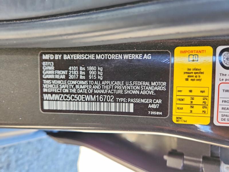 65492496 :رقم المزاد ، WMWZC5C50EWM16702 vin ، 2014 Mini Cooper مزاد بيع