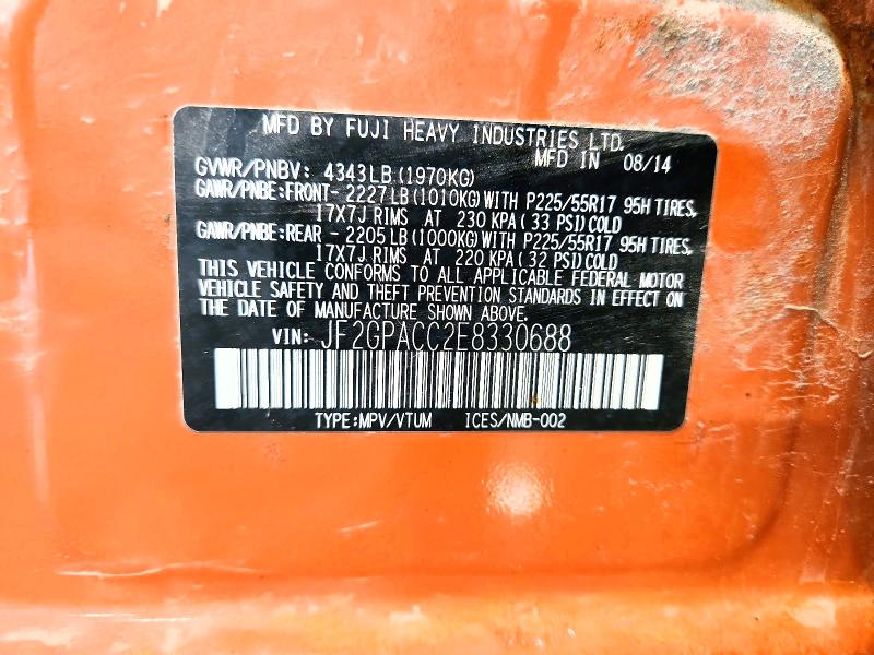 2014 Subaru Xv Crosstrek მანქანა იყიდება აუქციონზე, vin: JF2GPACC2E8330688, აუქციონის ნომერი: 63662206