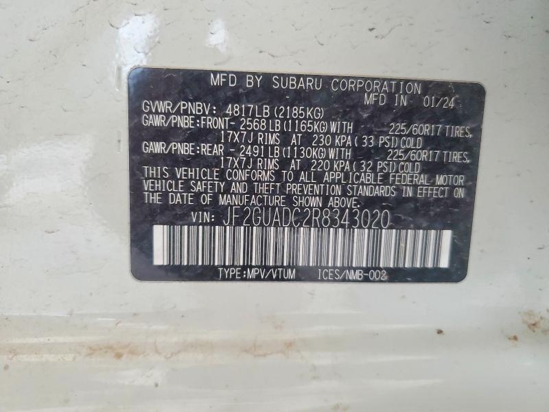 Aukcja sprzedaży 2024 Subaru Crosstrek, vin: JF2GUADC2R8343020, numer aukcji: 66088426