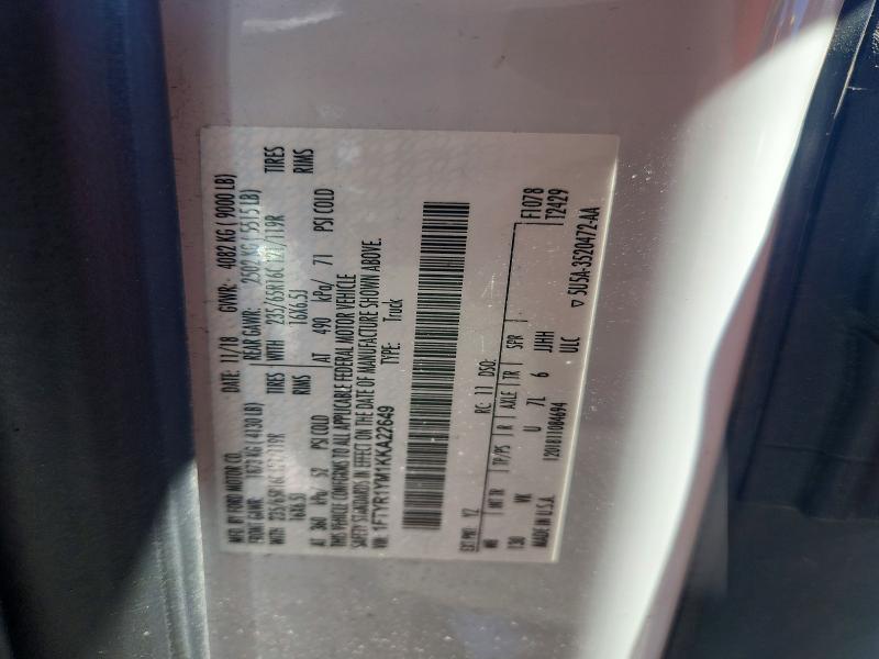 2019 Ford Transit მანქანა იყიდება აუქციონზე, vin: 1FTYR1YM1KKA22649, აუქციონის ნომერი: 69639676