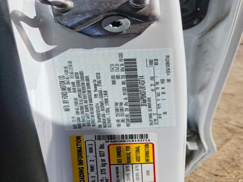 64804396 :رقم المزاد ، 3FA6P0HD7LR143714 vin ، 2020 Ford Fusion مزاد بيع