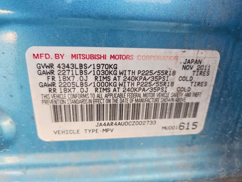 65678626 :رقم المزاد ، JA4AR4AU0CZ002733 vin ، 2012 Mitsubishi Outlander Sport مزاد بيع
