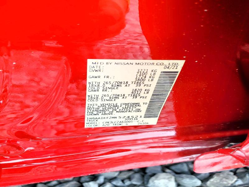 2021 Nissan Titan მანქანა იყიდება აუქციონზე, vin: 1N6AA1EF2MN524521, აუქციონის ნომერი: 65895706