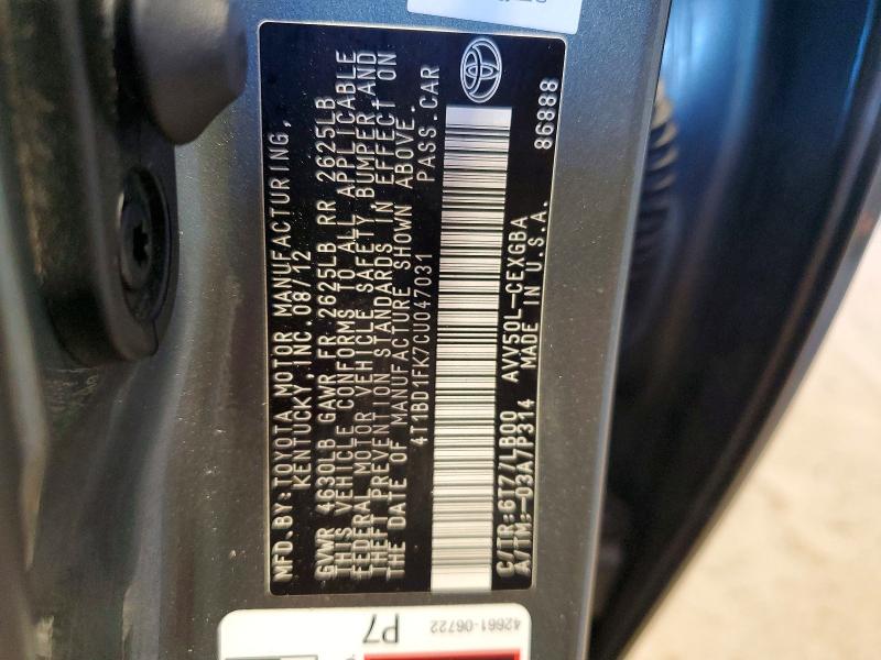 Aukcja sprzedaży 2012 Toyota Camry Hybrid, vin: 4T1BD1FK7CU047031, numer aukcji: 63720916
