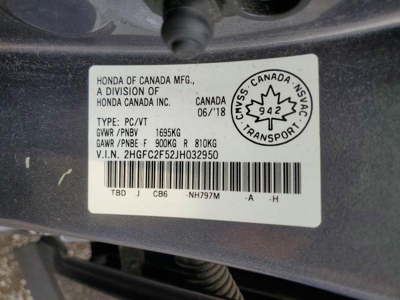 Продаж на аукціоні авто 2018 Honda Civic, vin: 2HGFC2F52JH032950, номер лоту: 63552536
