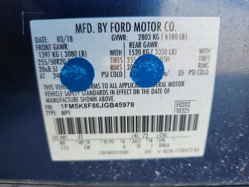 2018 Ford Explorer მანქანა იყიდება აუქციონზე, vin: 1FM5K8F86JGB45978, აუქციონის ნომერი: 64936336