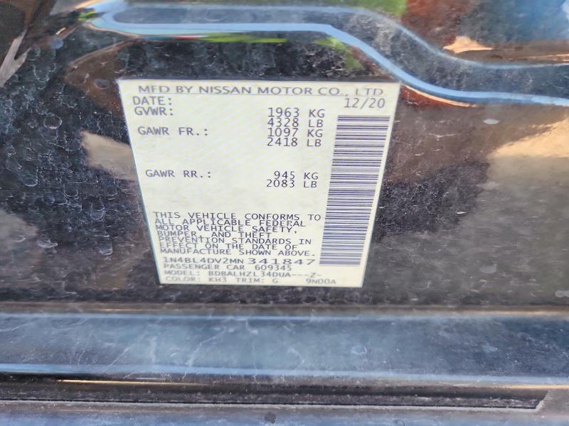2021 Nissan Altima მანქანა იყიდება აუქციონზე, vin: 1N4BL4DV2MN341847, აუქციონის ნომერი: 66048026