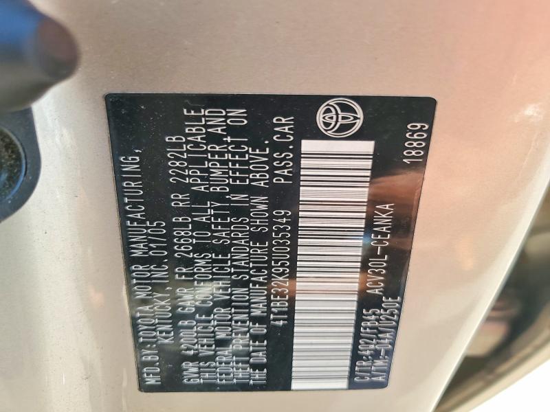 2005 Toyota Camry მანქანა იყიდება აუქციონზე, vin: 4T1BE32K95U035349, აუქციონის ნომერი: 66389256