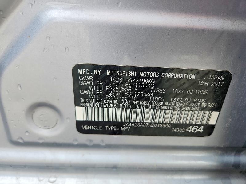 2017 Mitsubishi Outlander მანქანა იყიდება აუქციონზე, vin: JA4AZ3A37HZ045880, აუქციონის ნომერი: 65371716