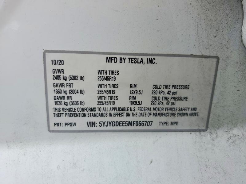 Aukcja sprzedaży 2021 Tesla Model  Y, vin: 5YJYGDEE5MF066707, numer aukcji: 62043526