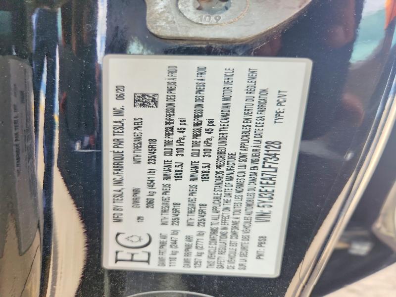 2020 Tesla Model 3 მანქანა იყიდება აუქციონზე, vin: 5YJ3E1EA7LF734128, აუქციონის ნომერი: 64783306